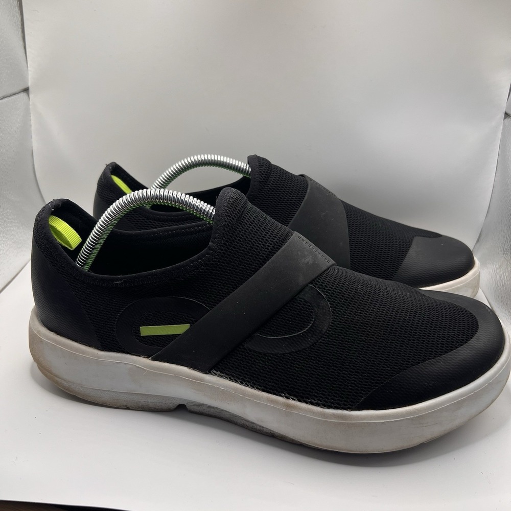 OOFOS Black Slip-On Athletic Shoes with Lime Accent